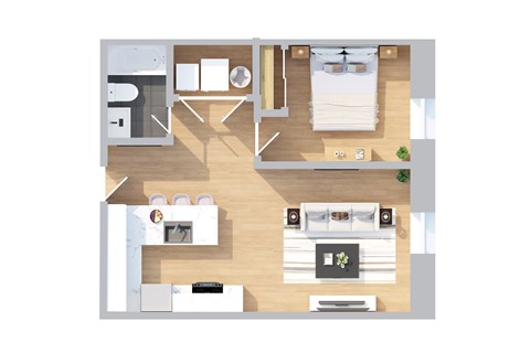 Floor plan for 1 bed, 1 bath, 664 sqft